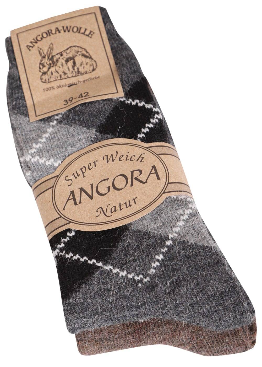 KB Socken Wollsocken mit Rautenmuster Braun / Anthrazit - 2 Paar im Angebot