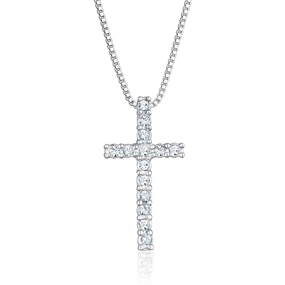 Kuzzoi Halskette Kreuz | Kristalle (Weiß) Preisnachlass