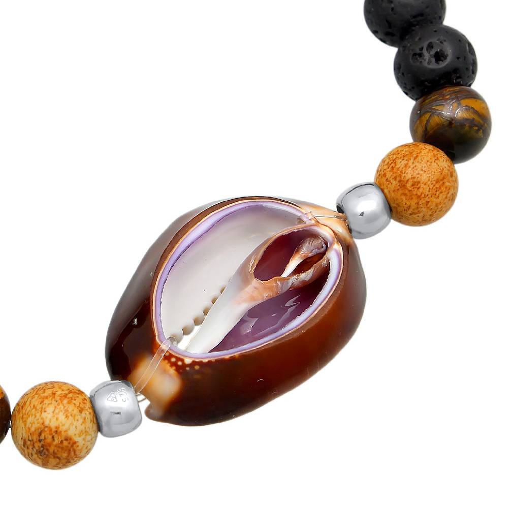 Kuzzoi Armband Kauri Muschel | Tigerauge, Lava Perlen VIP-Rabatte