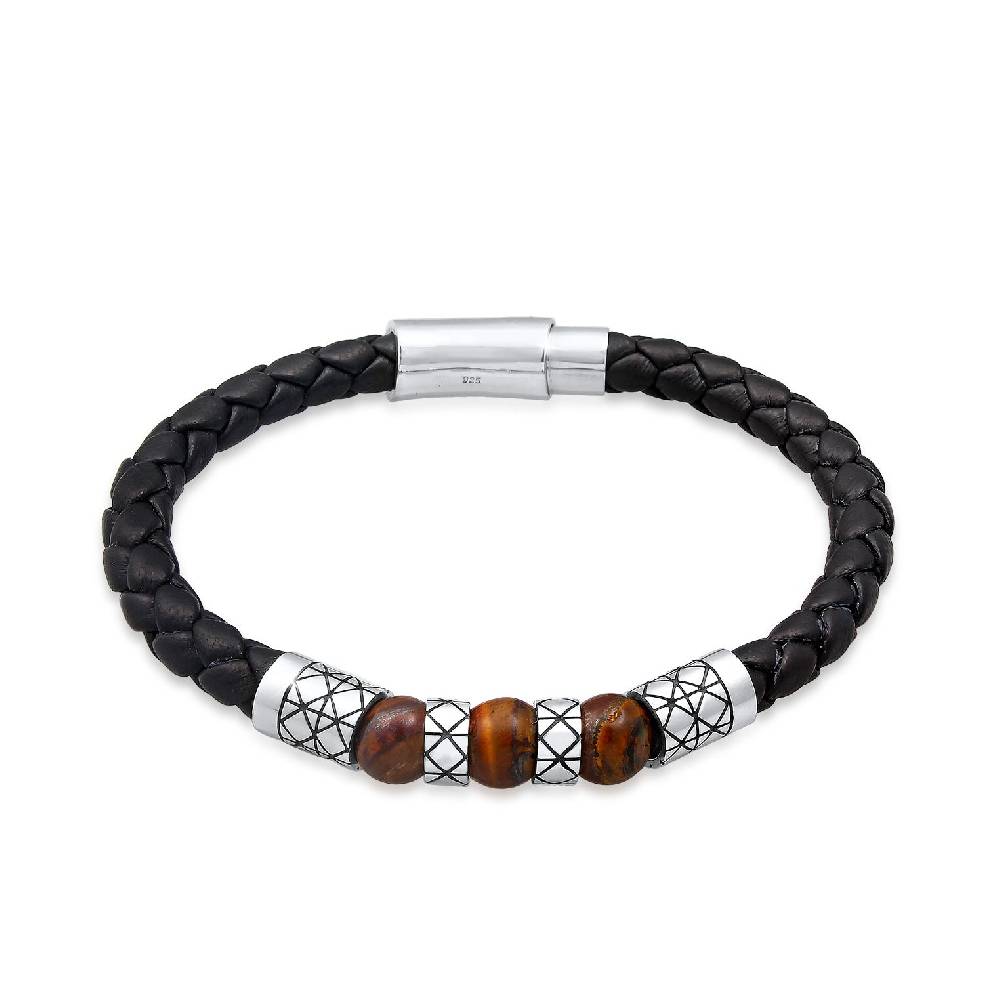 Kuzzoi Armband Kugel | Leder, Tigerauge (Braun) Super Sparpreis