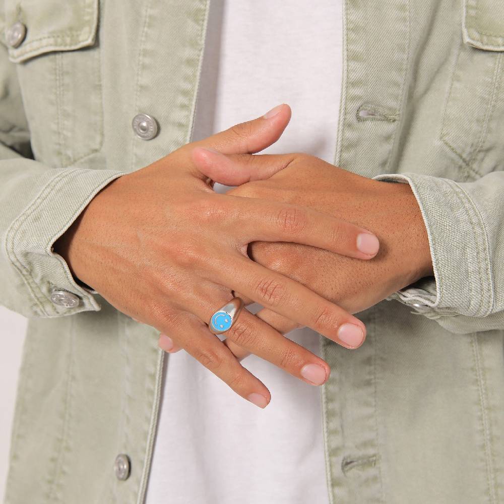 Kuzzoi Siegelring Smiling | Emaille (Blau) Online Outlet