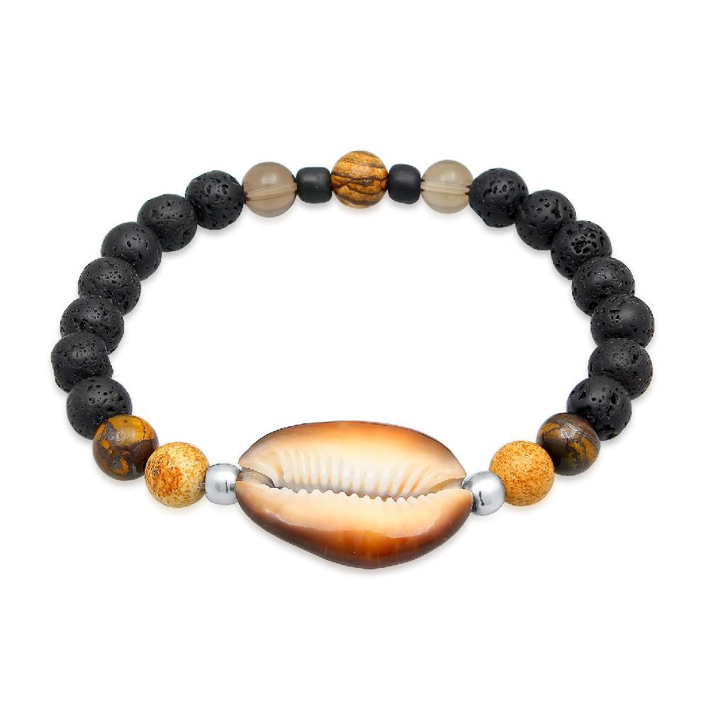 Kuzzoi Armband Kauri Muschel | Tigerauge, Lava Perlen VIP-Rabatte