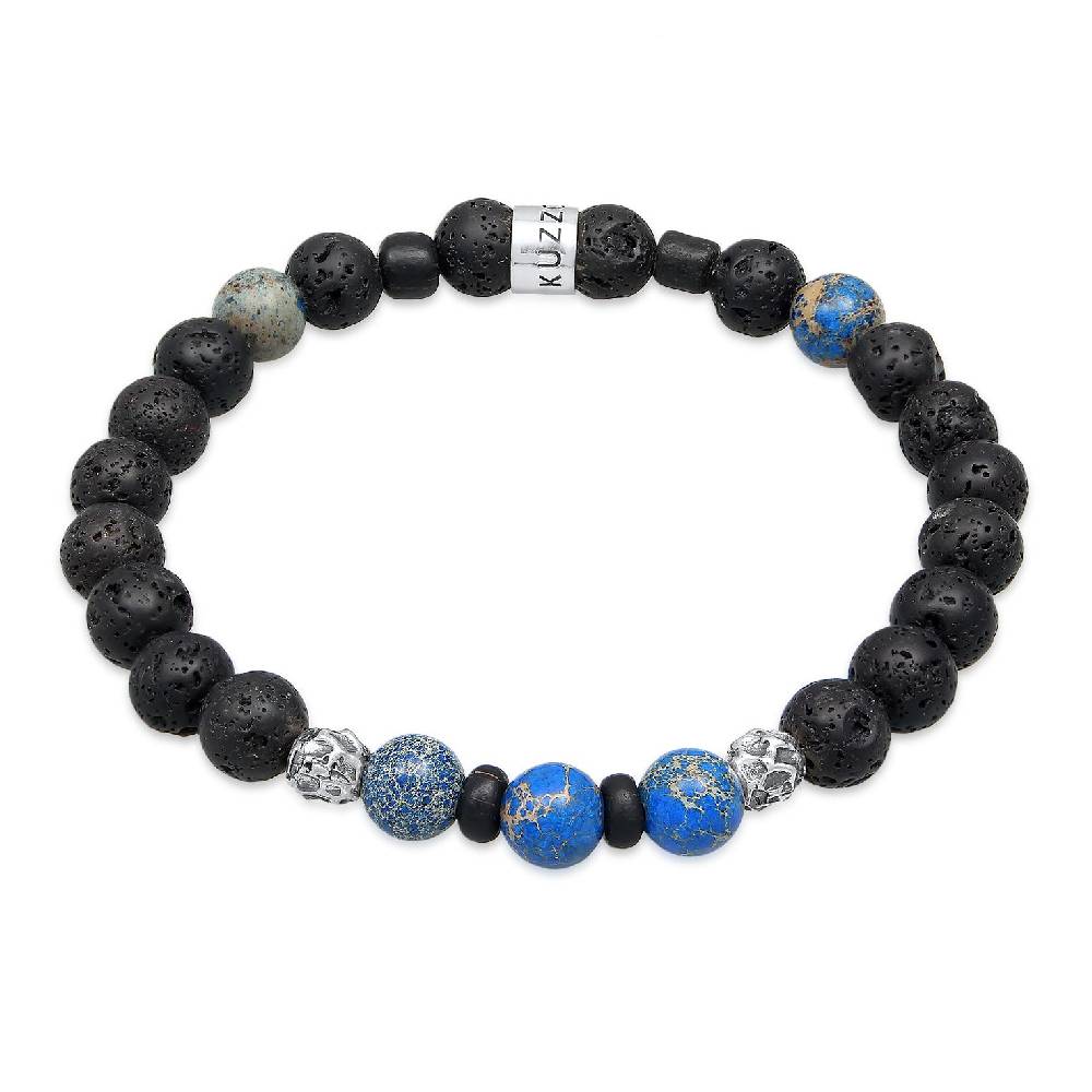 Kuzzoi Armband Kugeln | Lava, Achat (Schwarz, Blau) Super Sparpreis