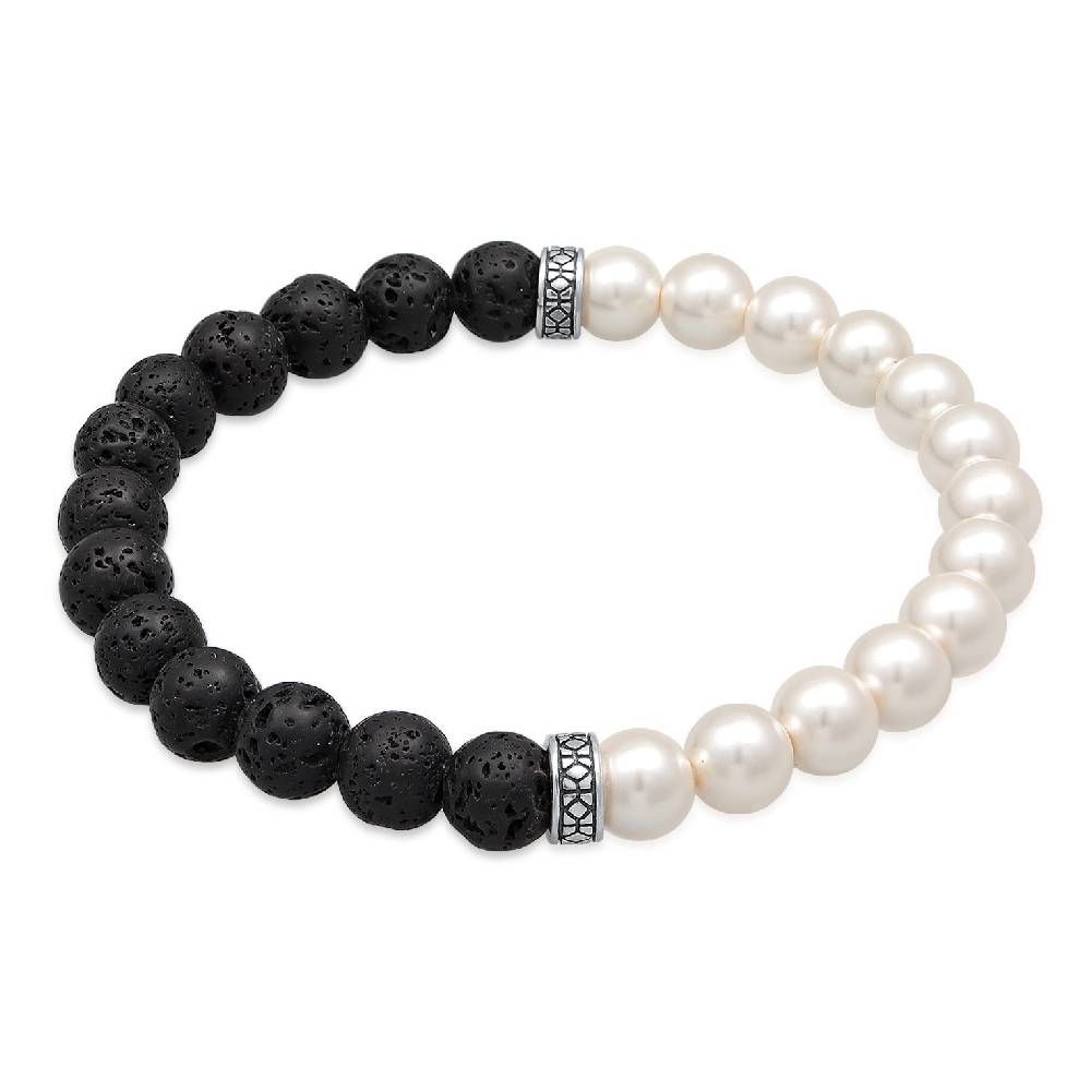 Kuzzoi Armband Schwarz-Weiß | Lava Perlen Günstiger Verkauf