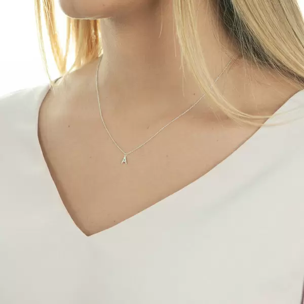 Leaf Jewelry Buchstabenketten, 14 K Weißgold mit Diamanten Sonderangebote
