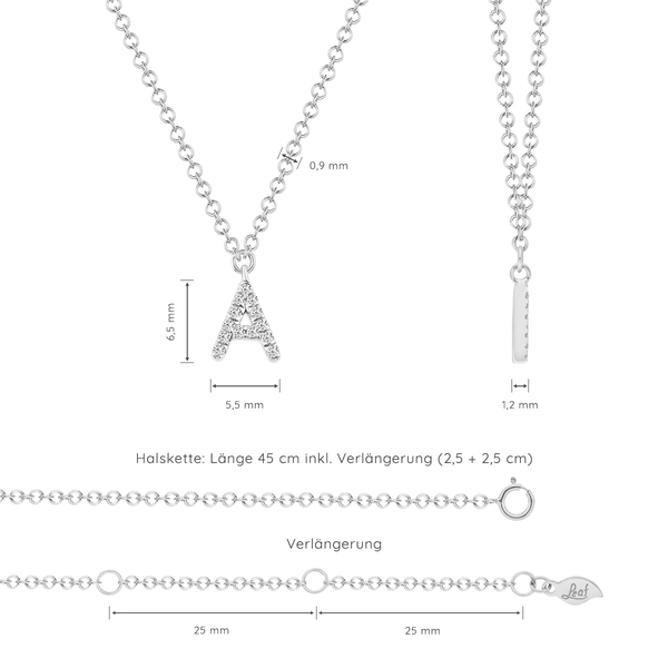 Leaf Jewelry Buchstabenketten, 14 K Weißgold mit Diamanten Sonderangebote