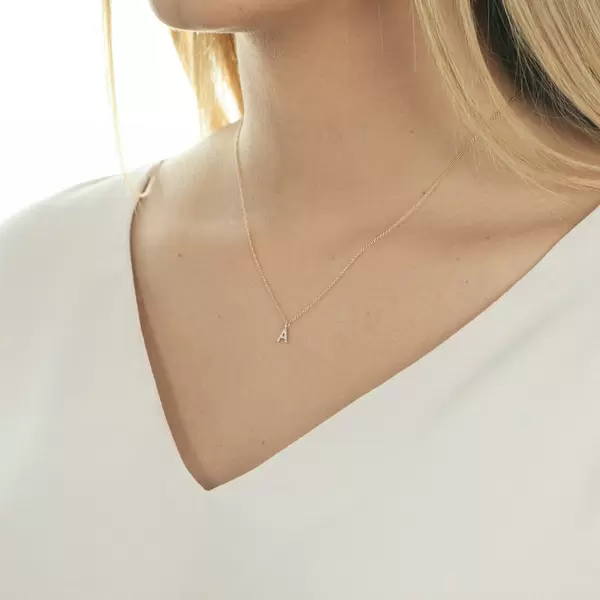 Leaf Jewelry Buchstabenketten, 14 K Rosegold mit Diamanten Riesige Ersparnisse