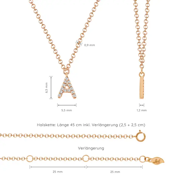 Leaf Jewelry Buchstabenketten, 14 K Rosegold mit Diamanten Riesige Ersparnisse