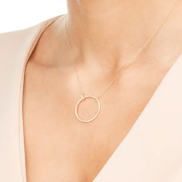 Leaf Jewelry Halskette Circle Groß mit Diamanten, 18 K Gelbgold Super Sparpreis