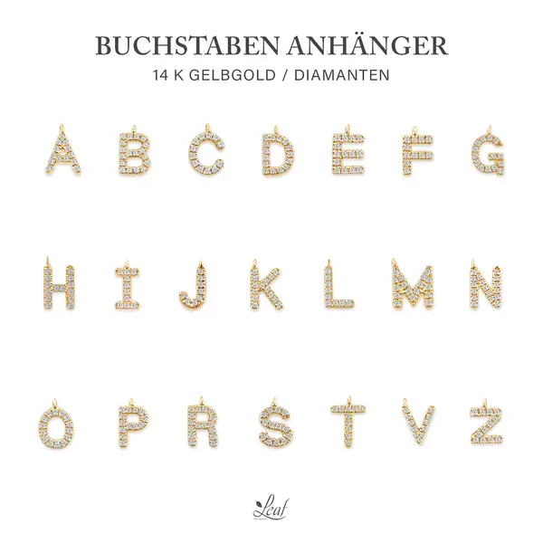 Leaf Jewelry Glücksarmband mit Letter Charm, 14 K Gelbgold mit Diamanten Neueste Stile