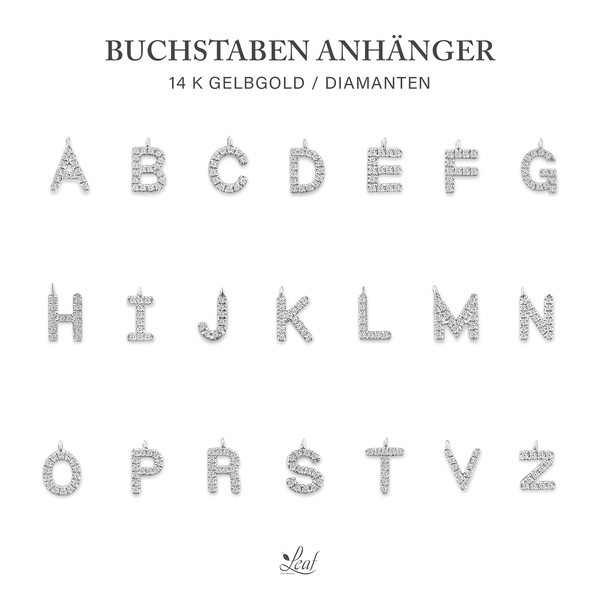 Leaf Jewelry Glücksarmband mit Letter Charm, 14 K Weißgold mit Diamanten Letzte 2 Tage