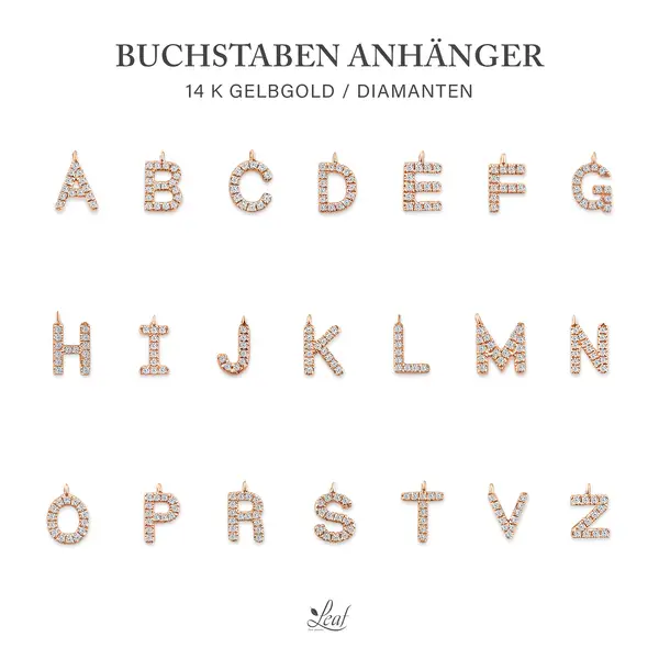 Leaf Jewelry Glücksarmband mit Letter Charm, 14 K Rosegold mit Diamanten Letzter Tag