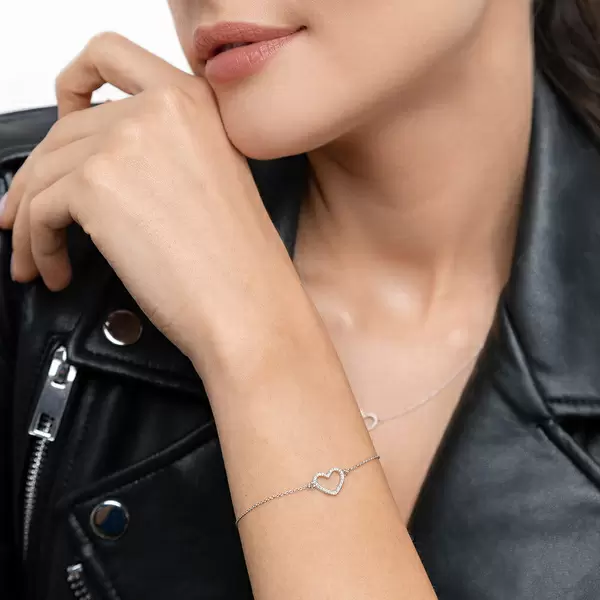 Leaf Jewelry Armkette Heart mit Diamanten, 18 K Weißgold Sonderangebot der Fabrik