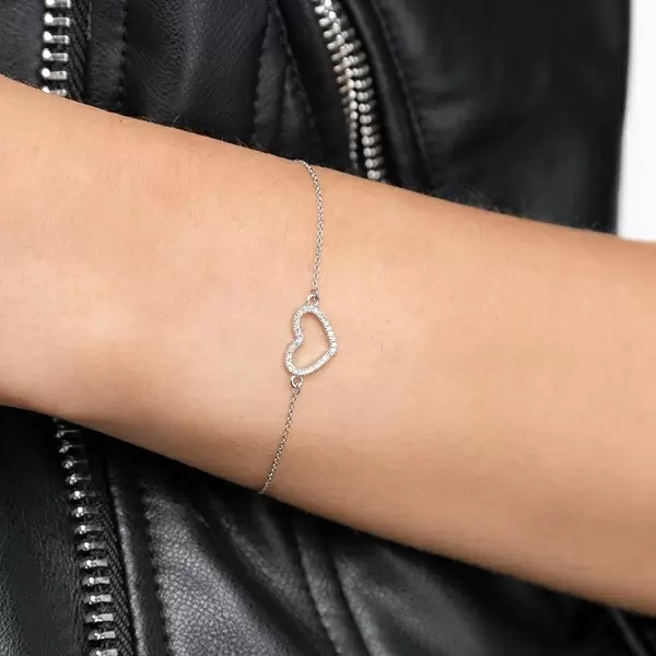 Leaf Jewelry Armkette Heart mit Diamanten, 18 K Weißgold Sonderangebot der Fabrik