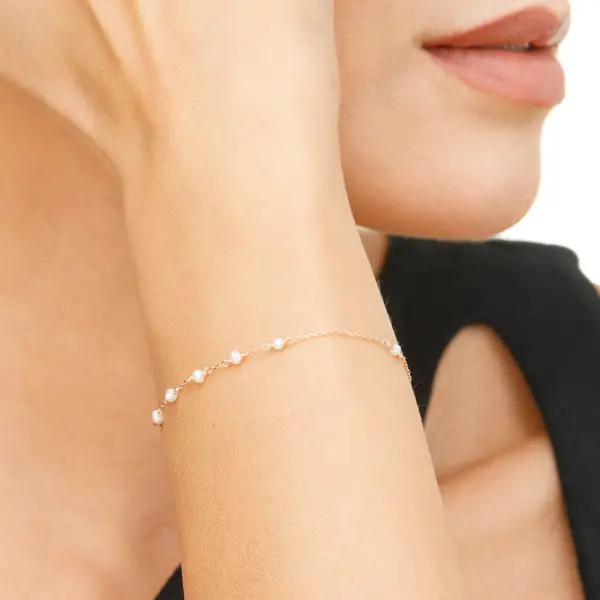 Leaf Jewelry Armkette White Pearls, 14 K Rosegold Bis zu 55% Rabatt