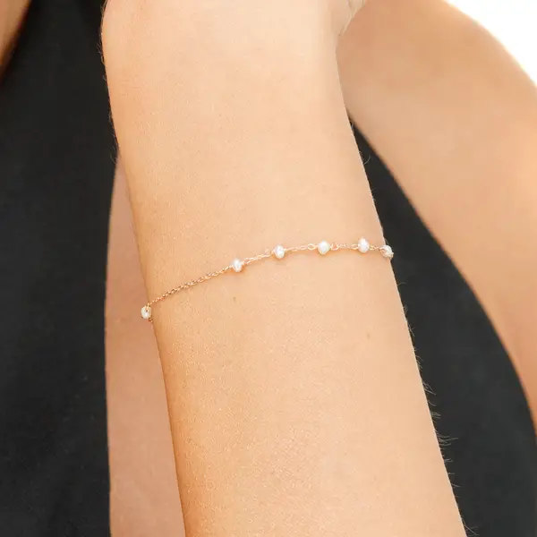 Leaf Jewelry Armkette White Pearls, 14 K Rosegold Bis zu 55% Rabatt