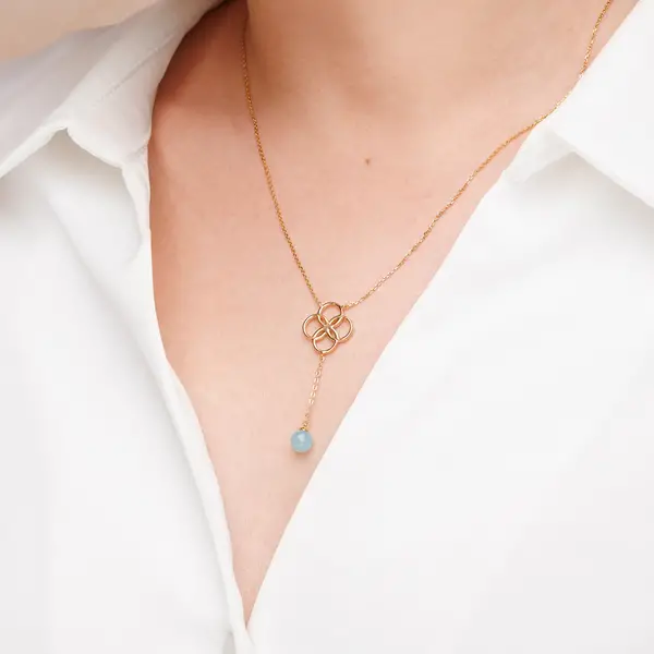 Leaf Jewelry Halskette Clover Charm, Aqua Chalzedon, 18 K Rosegold vergoldet Begrenzt auf 3 Tage