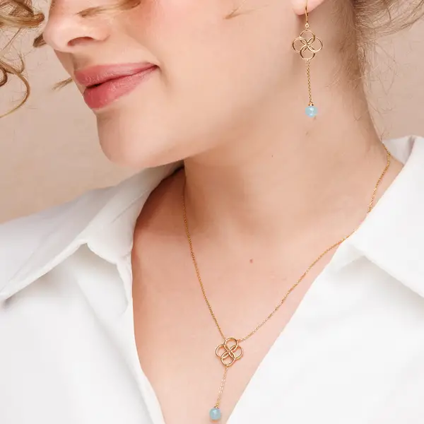 Leaf Jewelry Halskette Clover Charm, Aqua Chalzedon, 18 K Rosegold vergoldet Begrenzt auf 3 Tage
