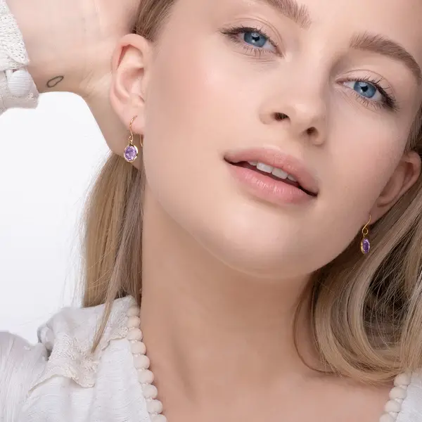 Leaf Jewelry Ohrringe Amethyst, 14 K Gelbgold Im Verkauf