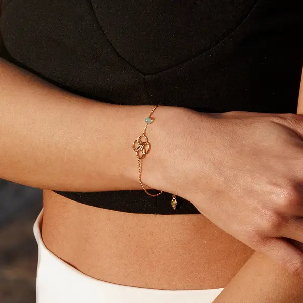 Leaf Jewelry Armkette Clover Charm, Aqua Chalzedon, 925 Sterlingsilber zollfrei
