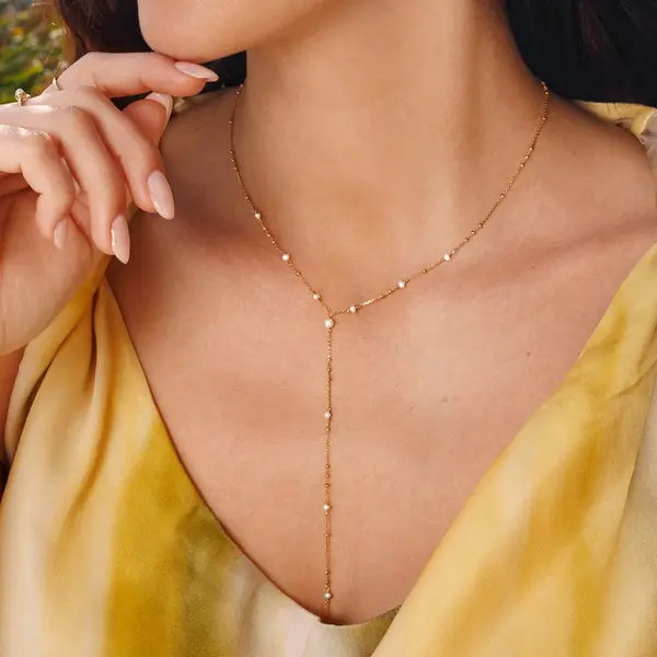 Leaf Jewelry Y-Halskette Flying Pearls, 18 K Gelbgold vergoldet 50% Rabatt für begrenzte Zeit