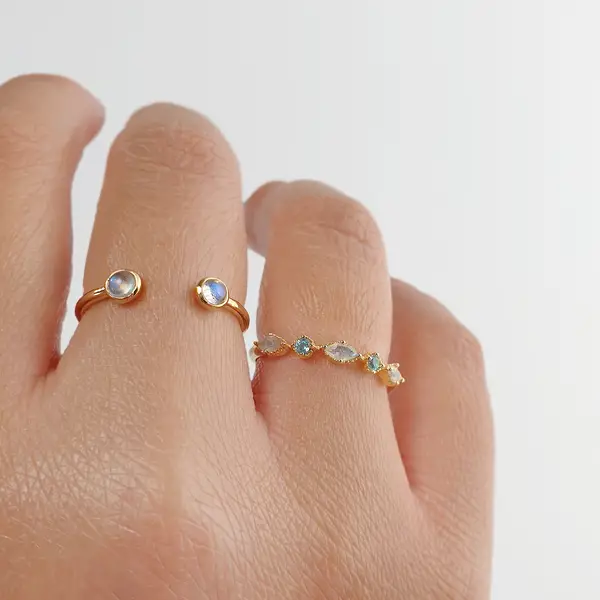 Leaf Jewelry Silber Ring, Oval Gems, Rosenquarz, Gelbgold Auslauf