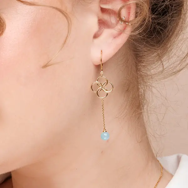 Leaf Jewelry Ohrhänger Clover Charm, Aqua Chalzedon, 18 K Gelbgold vergoldet Fabrikverkauf