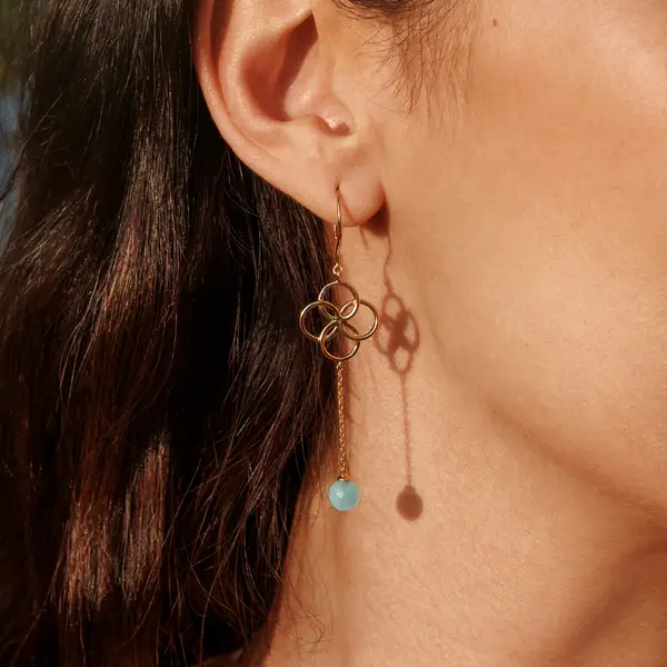 Leaf Jewelry Ohrhänger Clover Charm, Aqua Chalzedon, 18 K Gelbgold vergoldet Fabrikverkauf