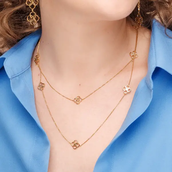 Leaf Jewelry Lange Halskette Clover Charm, 18 K Gelbgold vergoldet Kostenloser Versand