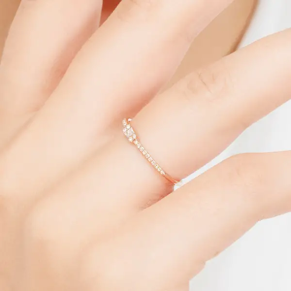 Leaf Jewelry Ring mit Diamanten, Tiny Baguette, 14K Rosegold Fabrik Onlineshop