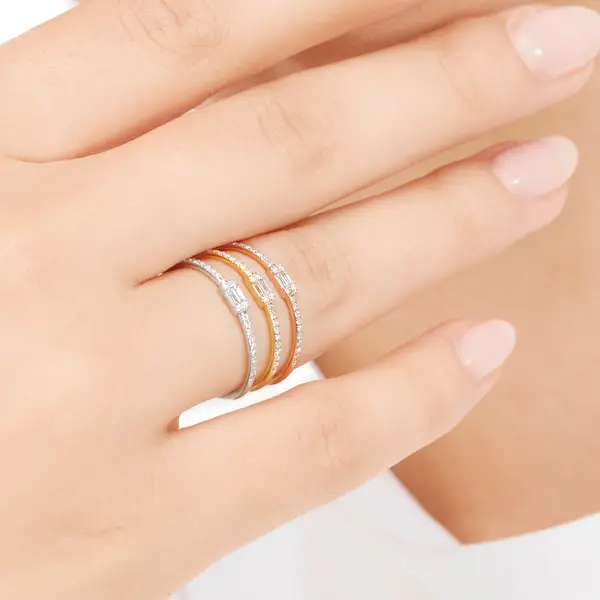 Leaf Jewelry Ring mit Diamanten, Tiny Baguette, 14K Rosegold Fabrik Onlineshop