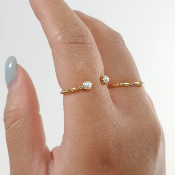 Leaf Jewelry Silber Open Ring, Perle, Rosegold Günstig kaufen