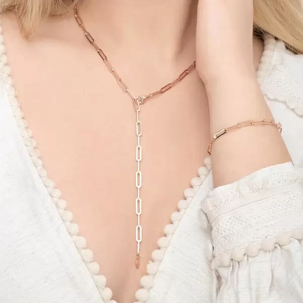 Leaf Jewelry Y-Halskette Square, 52cm, 18 K Rosegold vergoldet Jubiläumsangebot
