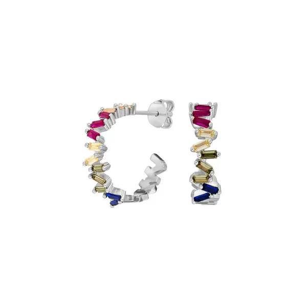Leaf Jewelry Creole ICE CUBE, Multi Colour Zirkonia, 925 Sterlingsilber Fabrikladen