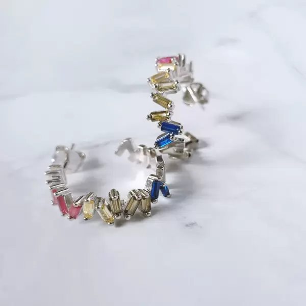 Leaf Jewelry Creole ICE CUBE, Multi Colour Zirkonia, 925 Sterlingsilber Fabrikladen