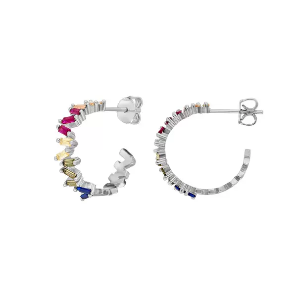 Leaf Jewelry Creole ICE CUBE, Multi Colour Zirkonia, 925 Sterlingsilber Fabrikladen