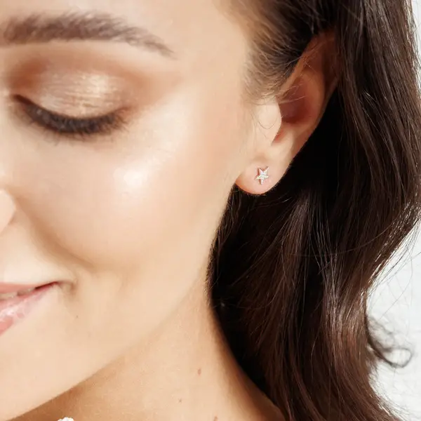 Leaf Jewelry Ohrstecker Stern mit Diamanten, 14K Gelbgold im Angebot