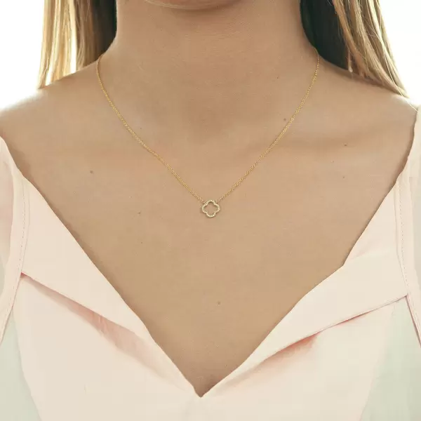 Leaf Jewelry Halskette Clover mit Diamanten, 18 K Gelbgold Schlussverkauf
