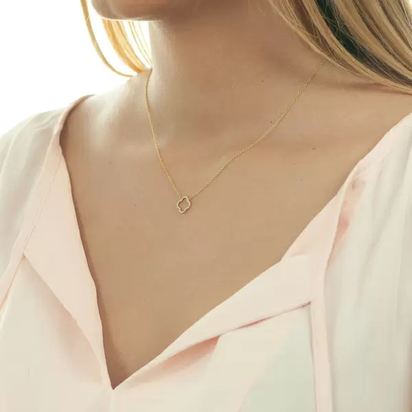 Leaf Jewelry Halskette Clover mit Diamanten, 18 K Gelbgold Schlussverkauf