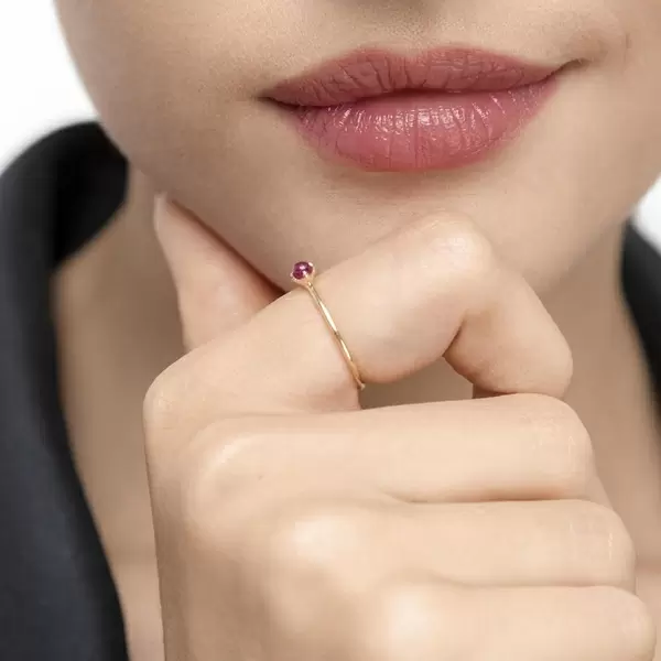 Leaf Jewelry Ring Cabochon, 14 K Gelbgold, Rubin Versandkostenfrei