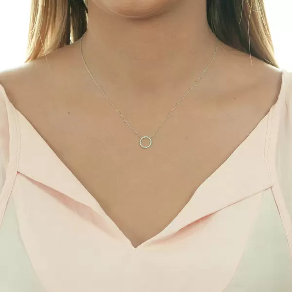Leaf Jewelry Halskette Circle mit Diamanten, 18 K Weissgold Flash Sale