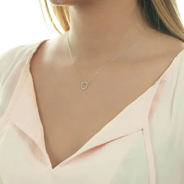 Leaf Jewelry Halskette Circle mit Diamanten, 18 K Weissgold Flash Sale