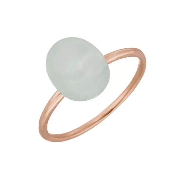Leaf Jewelry Ring Cabochon II, 14 K Rosegold, Sea Blue Chalzedon Online Shopping