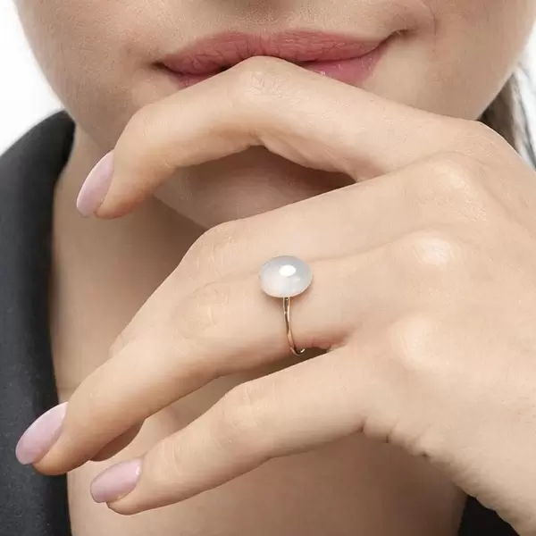 Leaf Jewelry Ring Cabochon II, 14 K Rosegold, Sea Blue Chalzedon Online Shopping