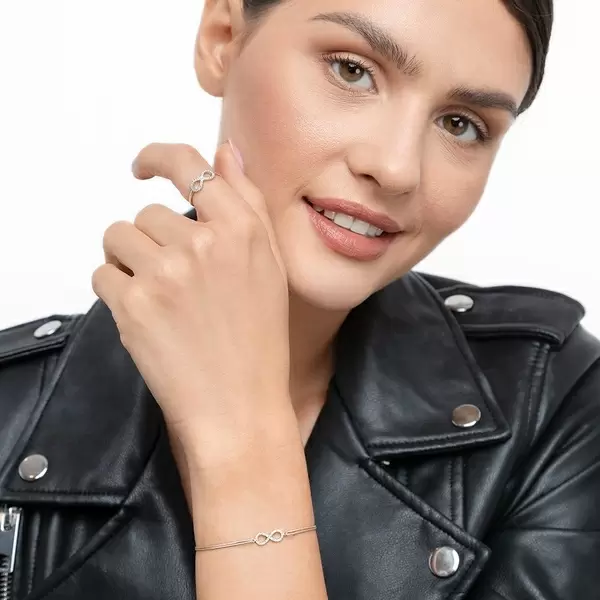 Leaf Jewelry Glücksbändchen Infinity mit Diamanten, 18 K Weißgold, Beige Black Friday