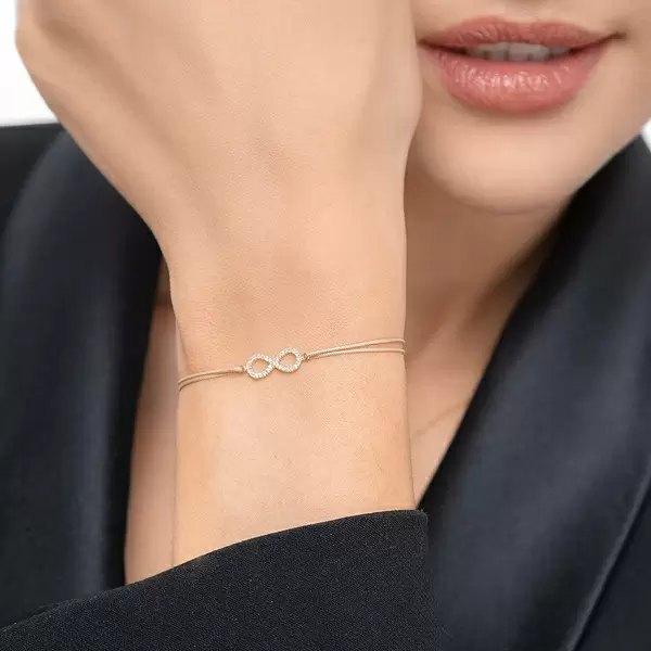 Leaf Jewelry Glücksbändchen Infinity mit Diamanten, 18 K Weißgold, Beige Black Friday