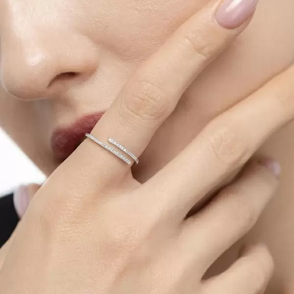 Leaf Jewelry Ring Open mit Diamanten, 18 K Weissgold, Gr.52 Cyber Monday