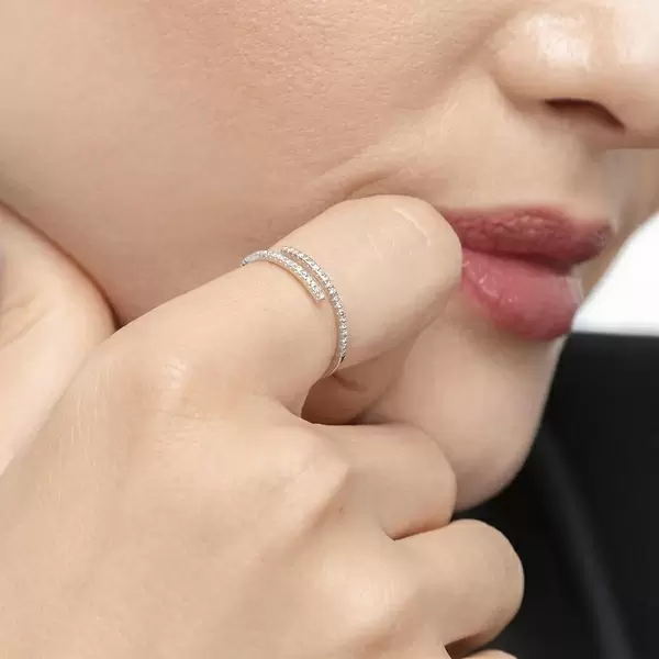 Leaf Jewelry Ring Open mit Diamanten, 18 K Weissgold, Gr.52 Cyber Monday