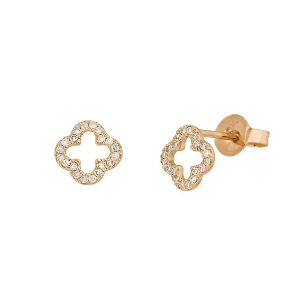 Leaf Jewelry Ohrstecker Clover mit Diamanten, 18 K Rosegold Valentinstagsangebot