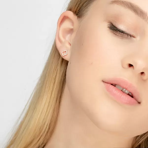 Leaf Jewelry Ohrstecker Clover mit Diamanten, 18 K Rosegold Valentinstagsangebot